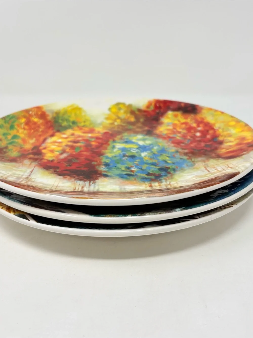 3pc Pier 1 Imports Ironstone Salad Plate 8.75” Maple Grove Birch Forest Feather